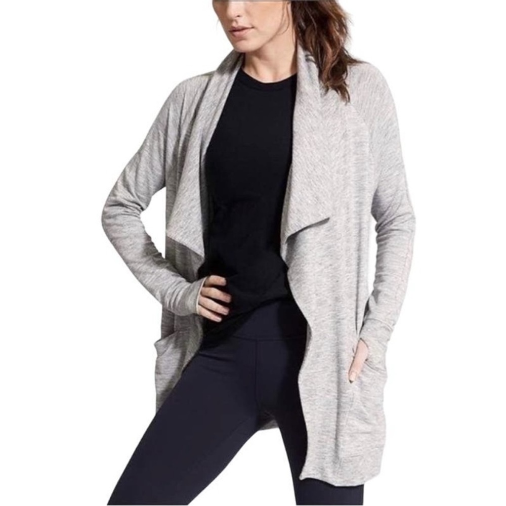 Athleta‎ Studio Wrap Open Cardigan Waterfall Heathered Gray Women’s Sz Large